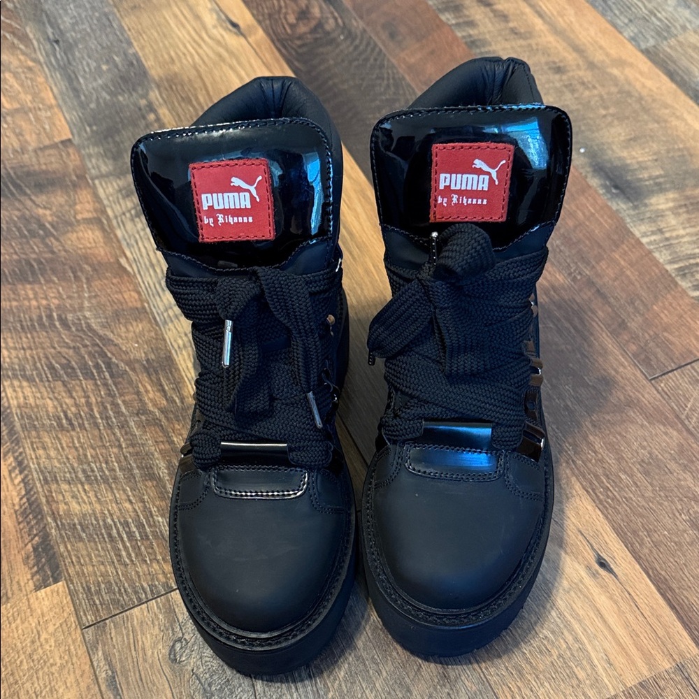 Puma Fenty By Rihanna Women Black High-Top Boots with Red Logo
